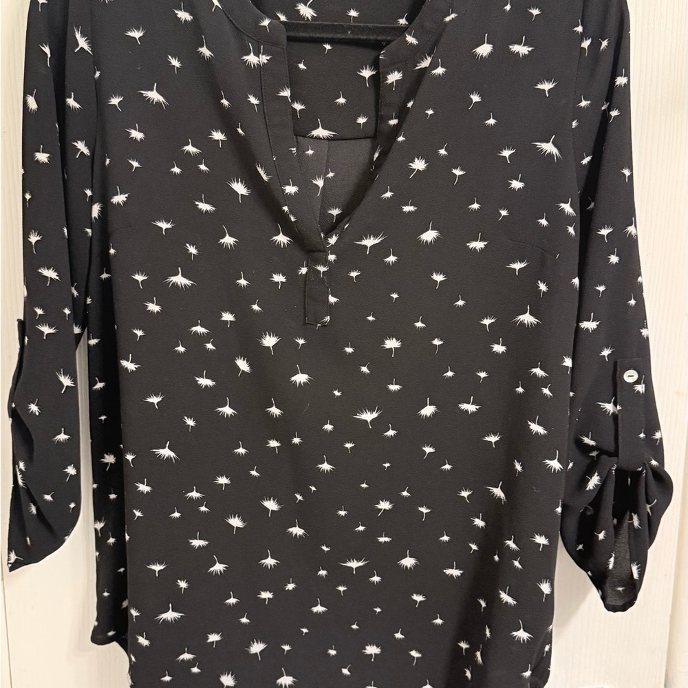 Daniel Rainn Black Blouse with White Floral Pattern